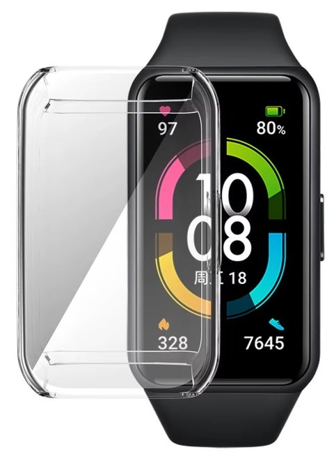 Plating Case For Huawei Band 6/Huawei Band 7/Honor Band 6 Smart Watch Strap Full Bumper TPU Protective Cover Accessories Screen Protector (Clear)