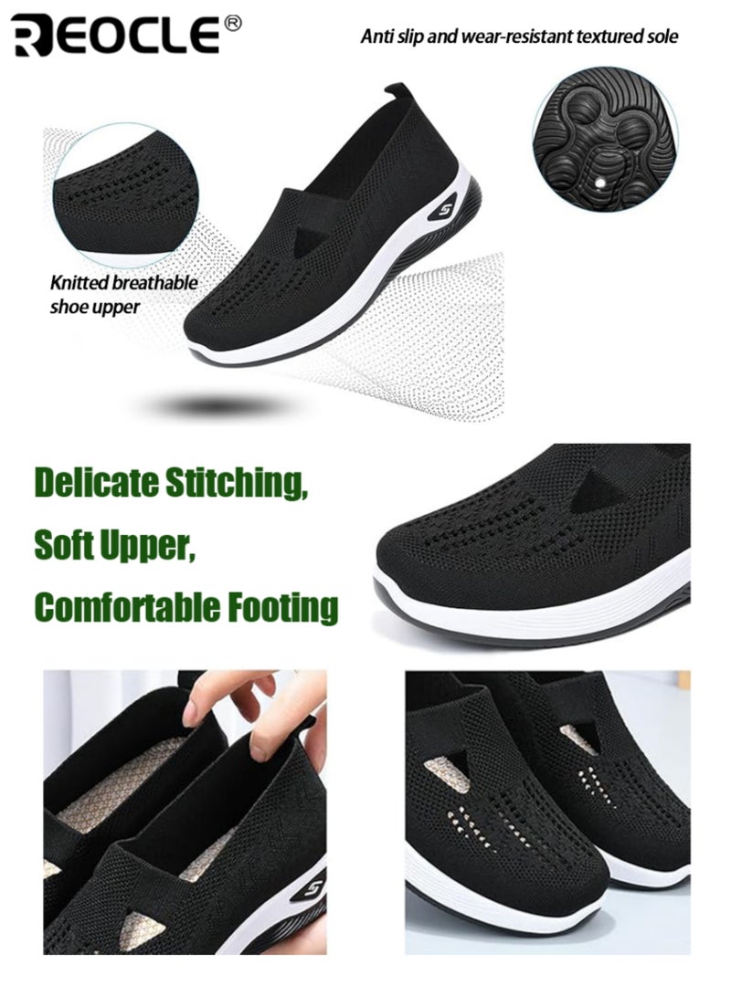 ريوكل أحذية رياضية نسائية قابلة للتنفس تنزلق على تصميم منخفض من الأعلى اصبع القدم عادي خفيف الوزن بولي كلوريد الفينيل نعل جزء علوي مريح من القماش طوال اليوم ارتداء أحذية كاجوال - Image 5