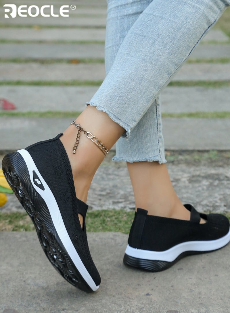 ريوكل أحذية رياضية نسائية قابلة للتنفس تنزلق على تصميم منخفض من الأعلى اصبع القدم عادي خفيف الوزن بولي كلوريد الفينيل نعل جزء علوي مريح من القماش طوال اليوم ارتداء أحذية كاجوال - Image 4