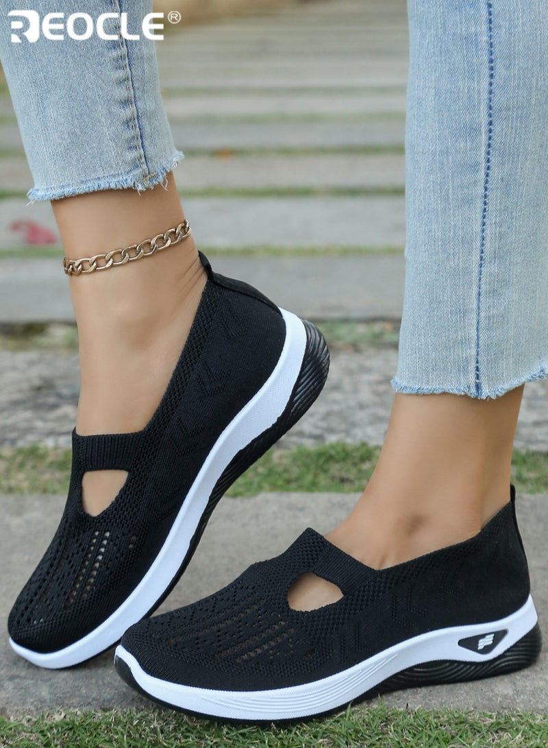 REOCLE Women's Breathable Knit Sneakers Slip On Low Top Design Plain Toe Lightweight PVC Sole Comfortable Fabric Upper for All Day Wear Casual Footwear - Image 3