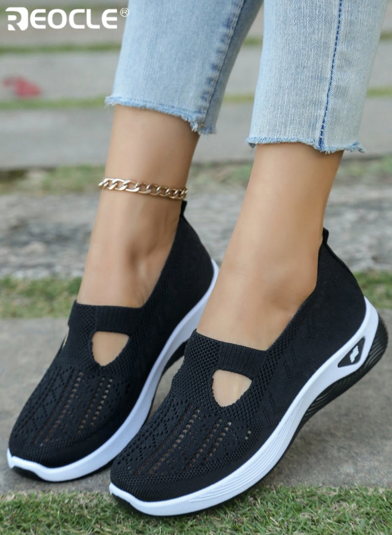 REOCLE Women's Breathable Knit Sneakers Slip On Low Top Design Plain Toe Lightweight PVC Sole Comfortable Fabric Upper for All Day Wear Casual Footwear - Image 2