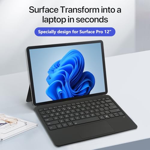 delicase Magnetic Bluetooth Keyboard Cover for Surface Pro 12" 1st 12 inch Laptop Released in 2025 with Backlit (Black) - Image 2