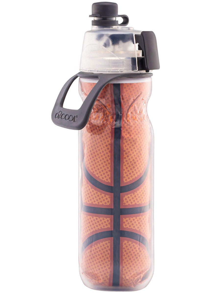 O2COOL Mist N Sip Misting Water Bottle 2in1 Mist And Sip Function With No Leak Pull Top Spout Reusable Sports Water Bottle  20 oz Basketball