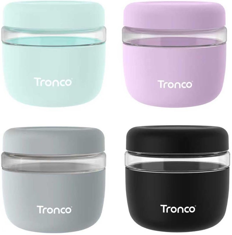 tronco 24 oz Glass Lunch Bowl Container with Lid, Reusable Glass Food Container for Salad, Snack,Yogurt, Soup Food Storage, Meal Prep, Airtight, Leak & Spill Proof, Dishwasher Safe, BPA-Free, Set of 4 - Image 1