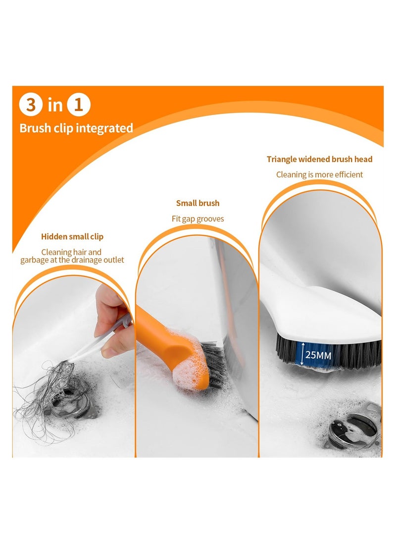 SYOSI - 2 PCS 3-in-1 Multi-Function Cleaning Brush, 2 Brushes and 1 Tweezer, Triangular Head Design with Long Handle for Bathroom Kitchen Sink Floor Crevice Stove Bottle - Image 1