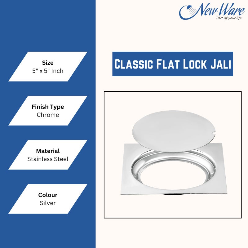 NEW WARE Square 5x5 Inch Stainless Steel Bathroom Jali/Trap Floor Drain with Chrome Finish Water Drain Grating - Image 4