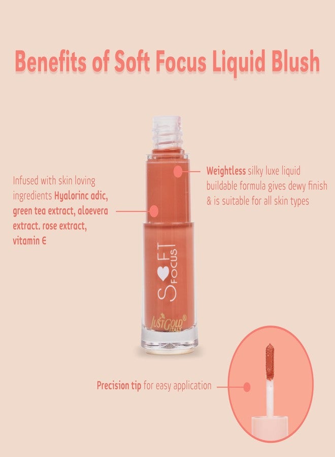 JUST GOLD Justgold Soft Focus Liquid Blush with Dewy & Radiant Finish, Highly Pigmented Formula, Lightweight, Long-lasting, Buildable and Blendable for All Skin Types (Blossom - 02, 5 ML) - Image 3