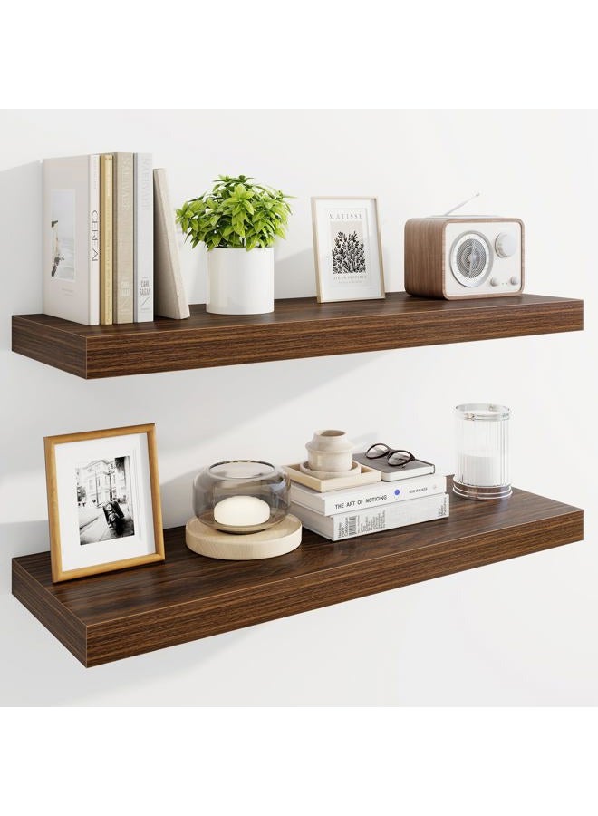 Marsmiles 30" Floating Shelves for Wall, Wooden Shelves with Invisible Brackets Set of 2, Rustic Farmhouse Wall Mounted Shelf for Kitchen Bathroom Living Room Study, Walnut - Image 1