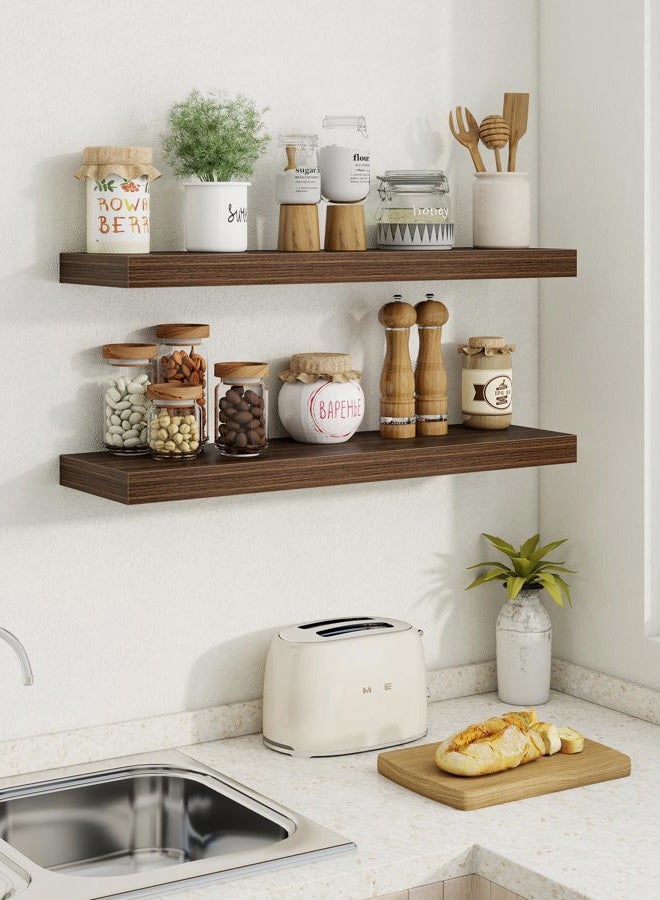 Marsmiles 30" Floating Shelves for Wall, Wooden Shelves with Invisible Brackets Set of 2, Rustic Farmhouse Wall Mounted Shelf for Kitchen Bathroom Living Room Study, Walnut - Image 2