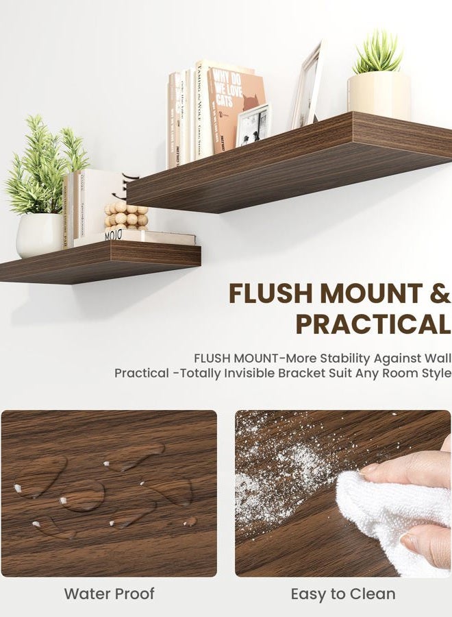 Marsmiles 30" Floating Shelves for Wall, Wooden Shelves with Invisible Brackets Set of 2, Rustic Farmhouse Wall Mounted Shelf for Kitchen Bathroom Living Room Study, Walnut - Image 3