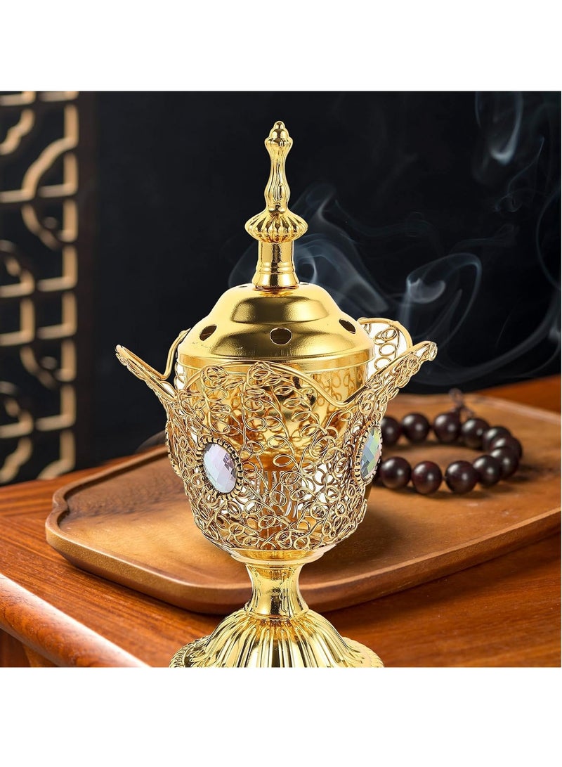 SYOSI موقد بخور كهربائي معدني على طراز شرق أوسطي موزع عطر طاولة لجلسة في المنزل أو المكتب أو اليوغا أو السبا أو العلاج بالروائح أو الزخرفة التأملية - Image 1