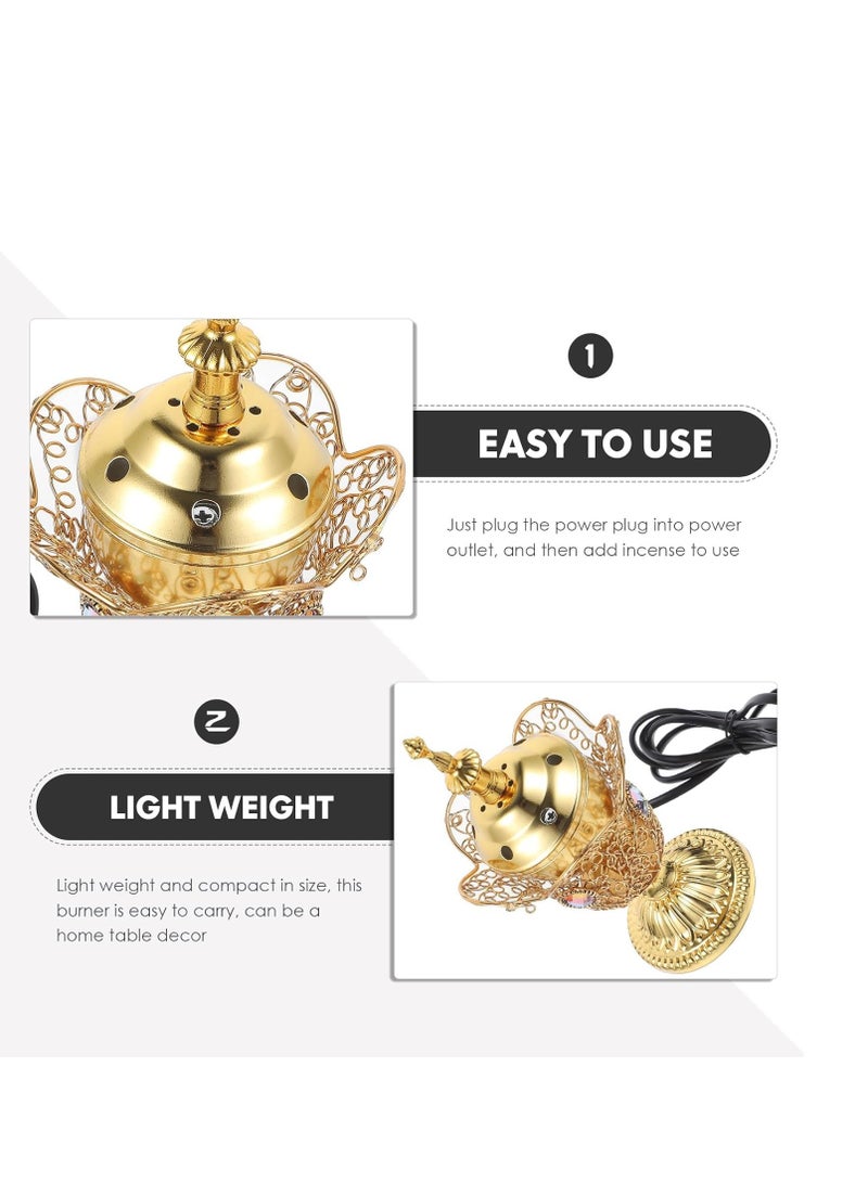 SYOSI موقد بخور كهربائي معدني على طراز شرق أوسطي موزع عطر طاولة لجلسة في المنزل أو المكتب أو اليوغا أو السبا أو العلاج بالروائح أو الزخرفة التأملية - Image 5