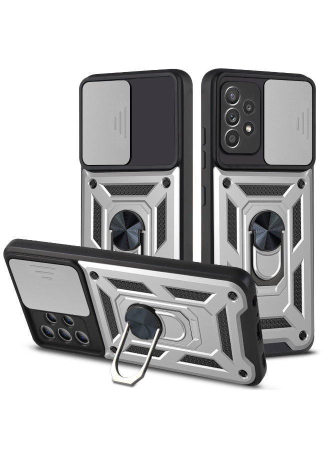 Case Cover Shockproof Protective Case with Camera Protection and Metal Ring Compatible with  Samsung A32 4G (Silver)