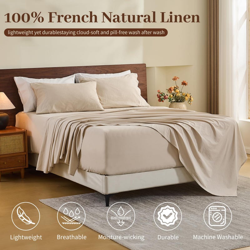 MEISHANG 100% French Pure Linen Sheets King Size - Extra Deep Pocket Sheet Set, Soft Durable Flax Linen, Anti-Tear Breathable & Oeko-Tex Certified 18-24 Deep Pocket,All Season(Linen) - Image 2