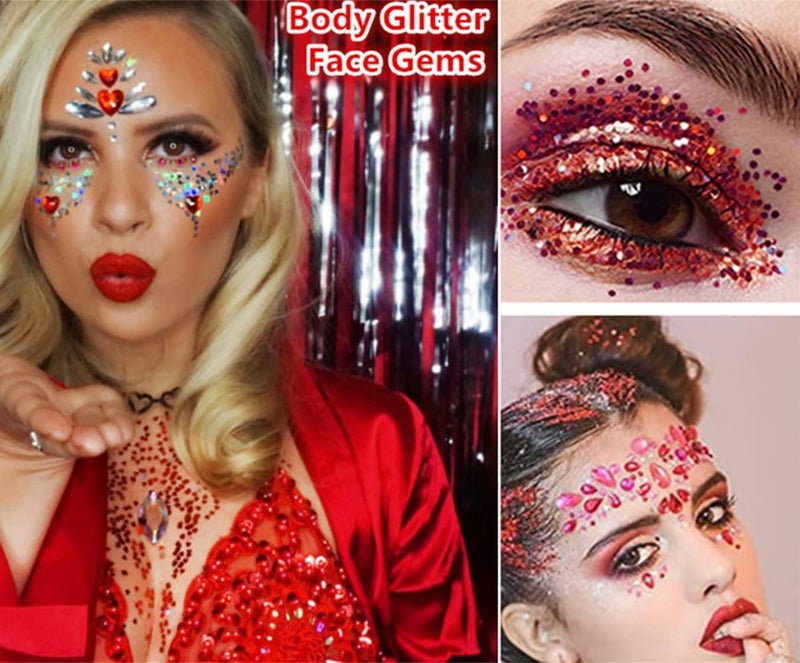 Go Ho Red Face Body Glitter,Singer Concerts Red Face Paint Glitter Makeup,Holographic Chunky Sequins Glitters for Eye Lip Hair Nails,Festival Rave Accessories,52g - Image 4