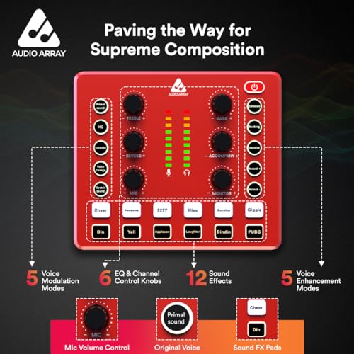Audio Array AI-11 USB Bluetooth Soundcard, 1Ch Mixer, Audio Interface | 2 Condenser In, 2 Out |2 Live Out+1 Accompany In | OTG for mobile and PC/MAC | Effects | Streaming, Podcasting, Gaming, Singing - Image 3