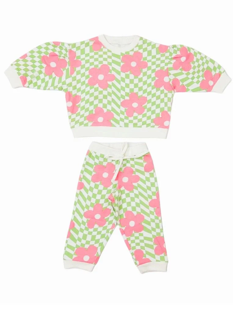 ايكو AIKO-Girls Sweat Top and Jogger Set with Floral Print