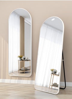 Merry Moments Modern Full Length Mirror Standing Hanging or Leaning Against Wall Floor Mirror Dressing Mirror Wall-Mounted Mirror Thin Frame White 60x165cm Oval Top Rounded Corner  - Image 1