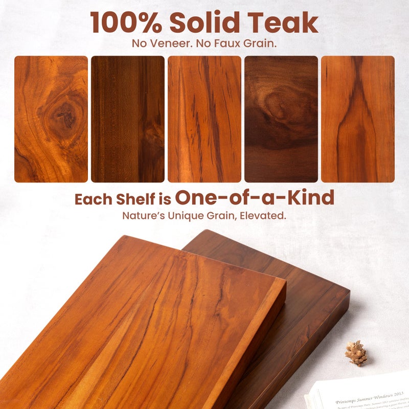 Realgulf Teak Floating Shelves Set of 2-24 Inch Natural Waterproof Wood Wall Shelves with Invisible Brackets for Bathroom, Kitchen, Balcony - Solid Teak Wood Shelving, Water-Resistant Wall Decor - Image 4