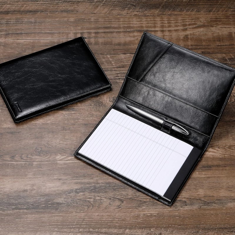 HISCOW Leather Junior Padfolio for Men & Women with Pen Loop, Italian Calfskin, Business Portfolio Notebook Folder (Antiqued Black) - Image 2