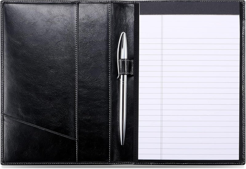 HISCOW Leather Junior Padfolio for Men & Women with Pen Loop, Italian Calfskin, Business Portfolio Notebook Folder (Antiqued Black) - Image 1