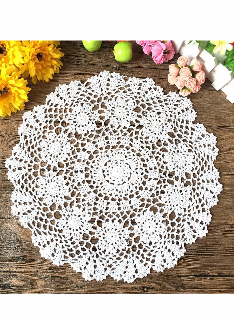 KASTWAVE Tablecloths, Crochet Hook Cotton Lace Hollow Crochet Table Mat, Placemat Cover Towel Beige, White Handmade Table Cloth, Doilies Round, 18 Inches. - Image 1