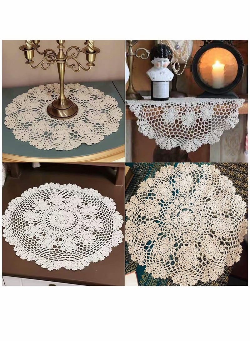 KASTWAVE Tablecloths, Crochet Hook Cotton Lace Hollow Crochet Table Mat, Placemat Cover Towel Beige, White Handmade Table Cloth, Doilies Round, 18 Inches. - Image 2
