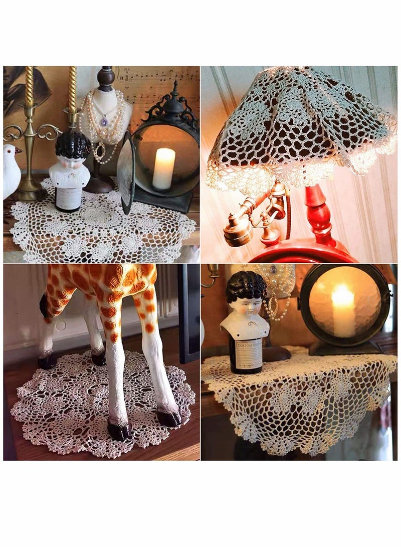 KASTWAVE Tablecloths, Crochet Hook Cotton Lace Hollow Crochet Table Mat, Placemat Cover Towel Beige, White Handmade Table Cloth, Doilies Round, 18 Inches. - Image 3