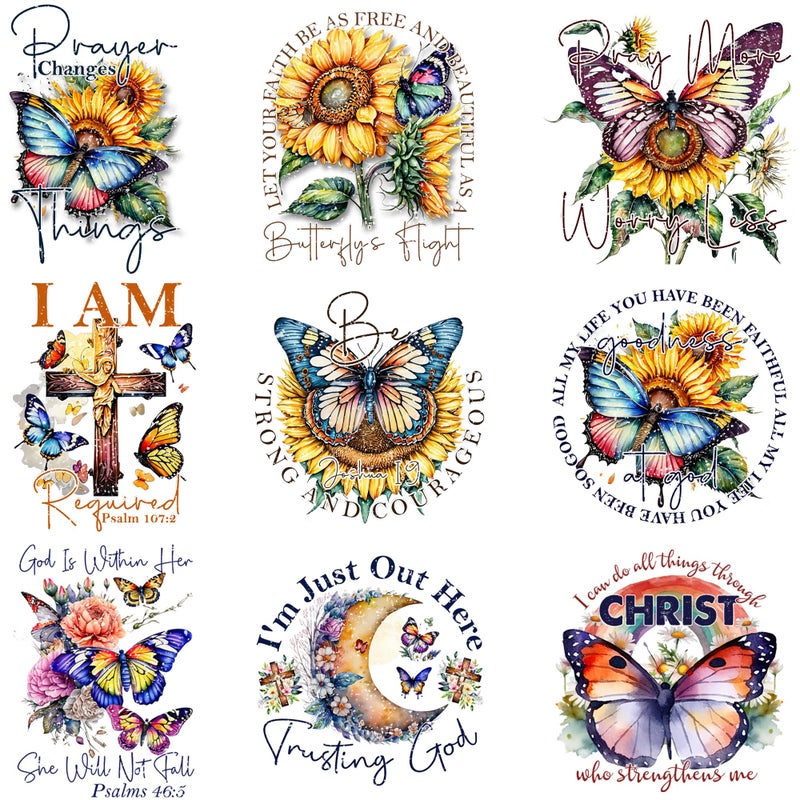 RURUIS 9pcs Butterfly Iron On Transfer Patches for T-Shirts Clothing Thermal Transfers Vinyl Sticker Ready to Press Decals Small Size Decoration Appliques DIY Crafts - Image 1