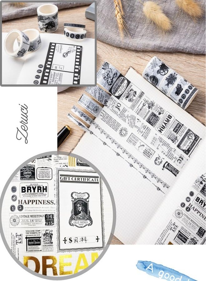 Zeruci 10 Rolls Japanese Washi Tape Set for Aesthetic Arts & Crafts, BUJO Journals, Scrapbooking, DIY Planners | 2 Meter Washi Rolls 5mm, 8mm, 15mm and 30mm Wide | 20th Century Black and White Theme - Image 2