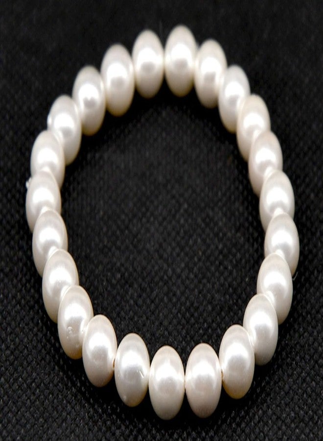 SHIVAMAGATE SHIVAM AGATE White Pearl (Moti) 8mm Beads for Men, Women, Boys & Girls | Elastic Bracelet | Stylish & Elegant Jewelry for Calmness Healing Bracelet - Image 2