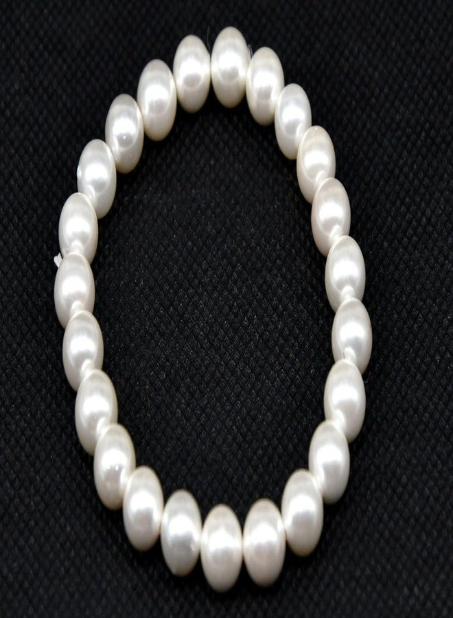 SHIVAMAGATE SHIVAM AGATE White Pearl (Moti) 8mm Beads for Men, Women, Boys & Girls | Elastic Bracelet | Stylish & Elegant Jewelry for Calmness Healing Bracelet - Image 3
