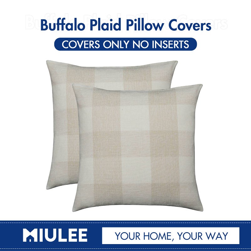 MIULEE Pack of 2 Farmhouse Buffalo Check Plaids Polyester Linen Soft Soild Decorative Square Throw Pillow Covers Outdoor Home Decor Cushion Case for Sofa Bedroom 18x18 Inch Cream White and White - Image 5
