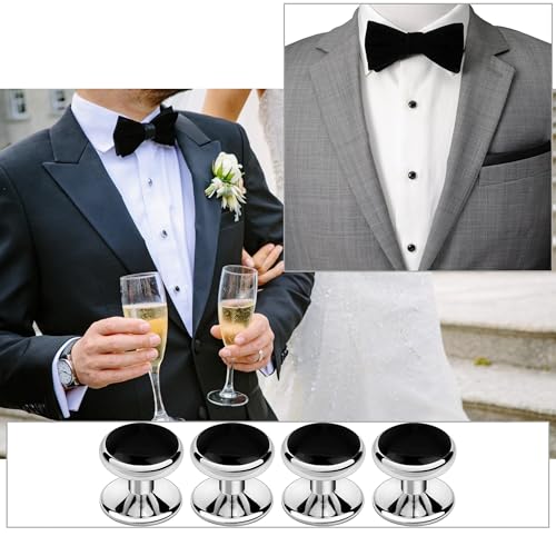 VAMA FASHIONS Classic Silver Plated Black Cufflinks Tuxedo Blazer Suit Kurta Buttons Cuff Links Shirt Studs For Men - Image 3