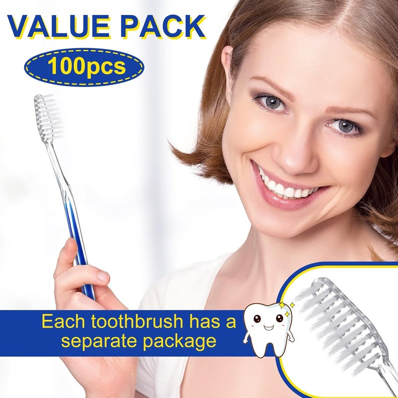 Patelai 100 Pcs Individually Wrapped Toothbrush Bulk Disposable Travel Toothbrushes Soft Bristle Tooth Brush Single Pack for Camping Adults Kids Hotels Guest Toiletries (Blue) - Image 2