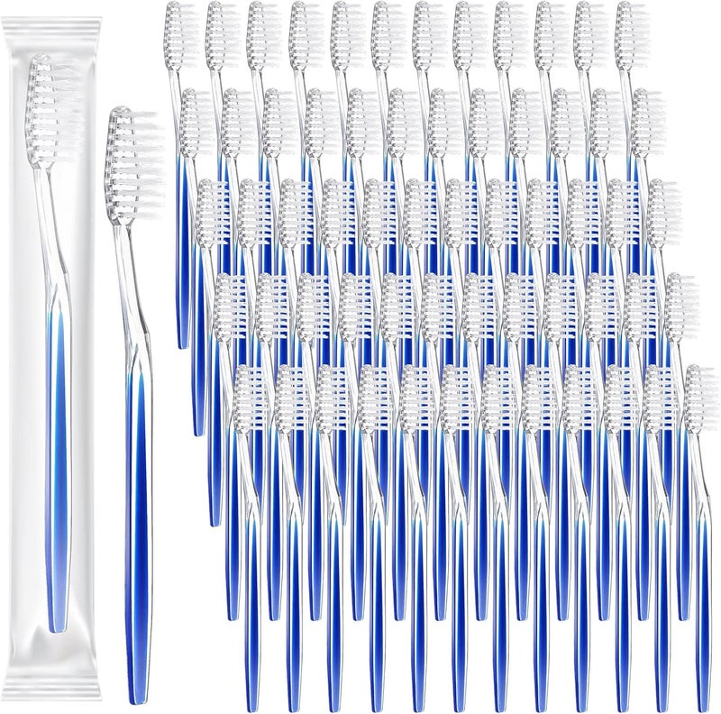 Patelai 100 Pcs Individually Wrapped Toothbrush Bulk Disposable Travel Toothbrushes Soft Bristle Tooth Brush Single Pack for Camping Adults Kids Hotels Guest Toiletries (Blue) - Image 1