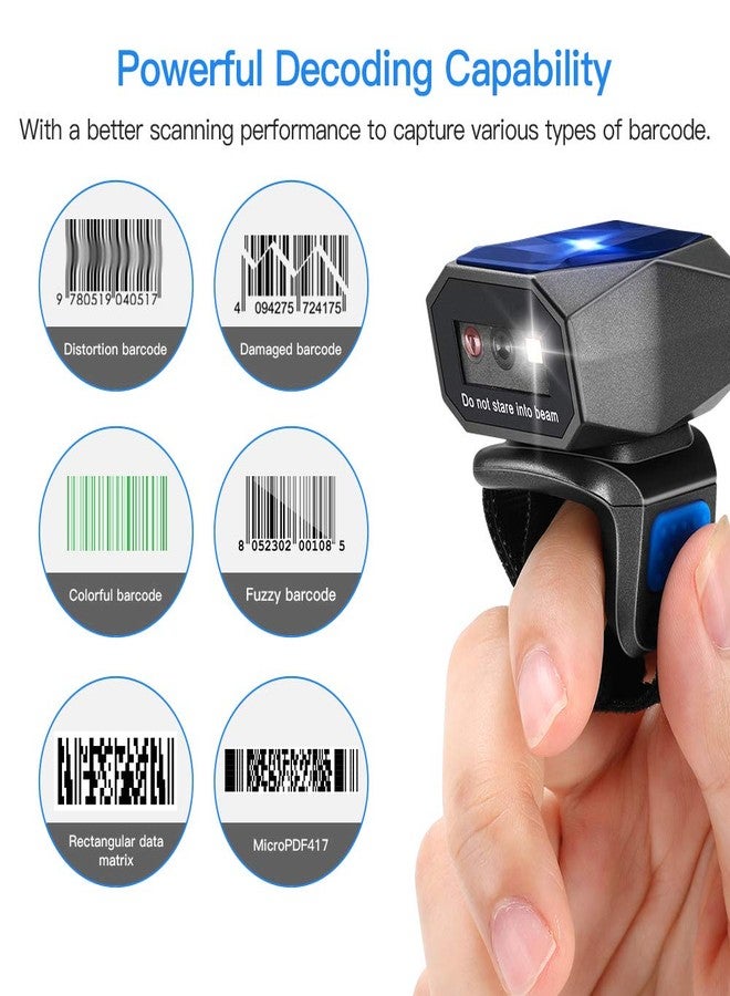 Eyoyo Upgraded 2D Ring Barcode Scanner, USB Wired & 2.4G Wireless & Bluetooth Mini Wearable Barcode Scanner, 1D 2D QR Barcode Reader PDF417 Data Matrix Compatible with iPhone, Andriod, Tablet, PC - Image 2