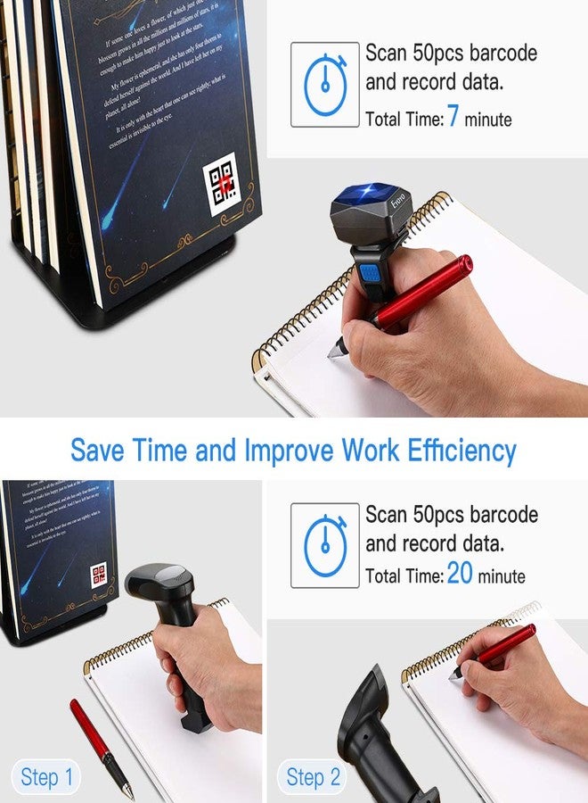 Eyoyo Upgraded 2D Ring Barcode Scanner, USB Wired & 2.4G Wireless & Bluetooth Mini Wearable Barcode Scanner, 1D 2D QR Barcode Reader PDF417 Data Matrix Compatible with iPhone, Andriod, Tablet, PC - Image 5