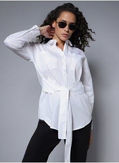 HIGH STAR White Boxy Longline Solid Shirt for Women  - Image 1
