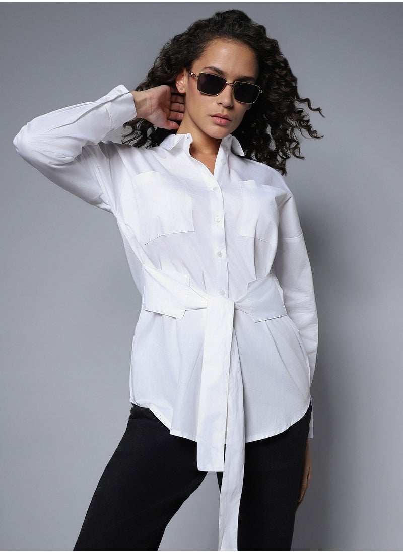 HIGH STAR - White Boxy Longline Solid Shirt for Women - Image 1