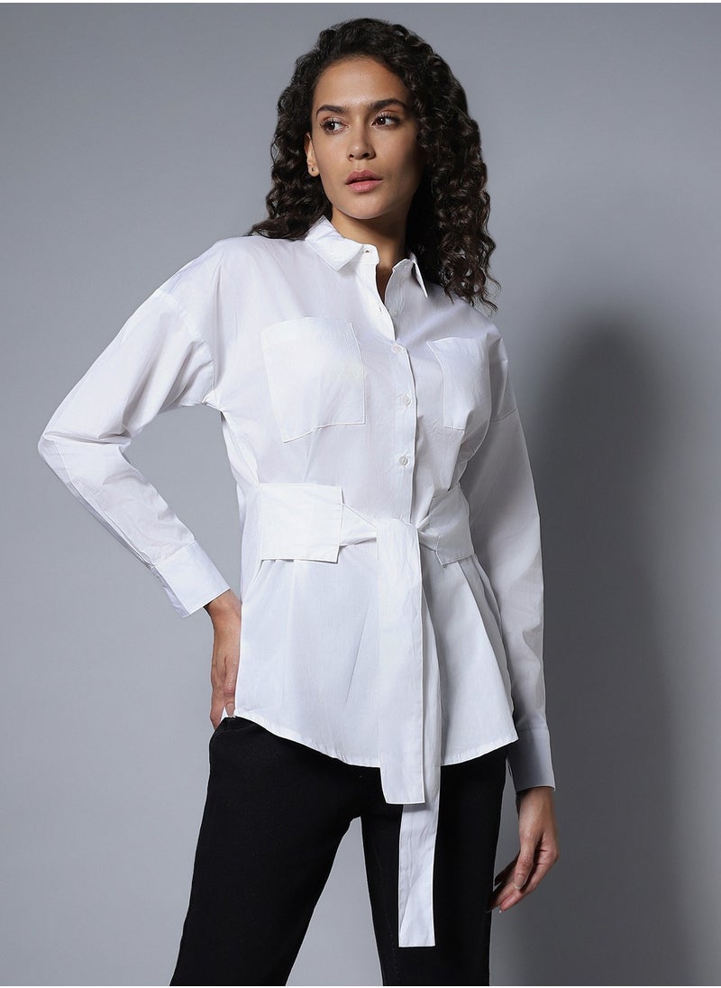 HIGH STAR - White Boxy Longline Solid Shirt for Women - Image 1