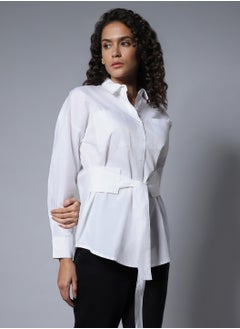 HIGH STAR White Boxy Longline Solid Shirt for Women  - Image 3