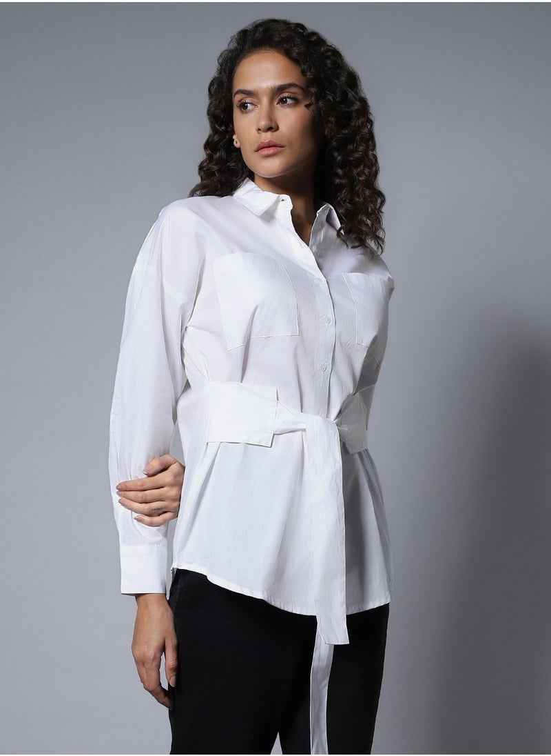 HIGH STAR - White Boxy Longline Solid Shirt for Women - Image 1