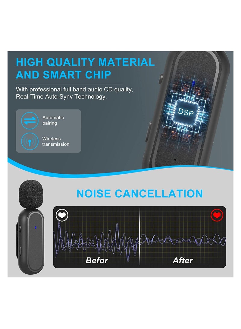 Wireless Microphone Set with Charging Case, Portable and Rechargeable Mic with Low Latency for Video Recording Studio and Interviews (2 Pcs) - Image 3