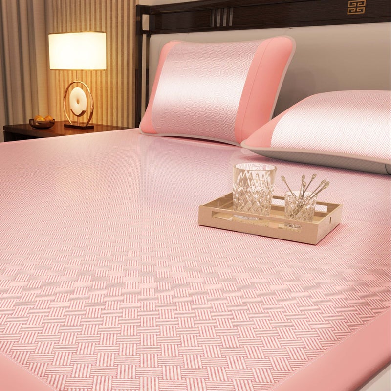 Blue Solid Cooling Mat Set 59x78 Inches with Two Pillowcases Foldable Comfortable And Lightweight For Summer Use - Image 2