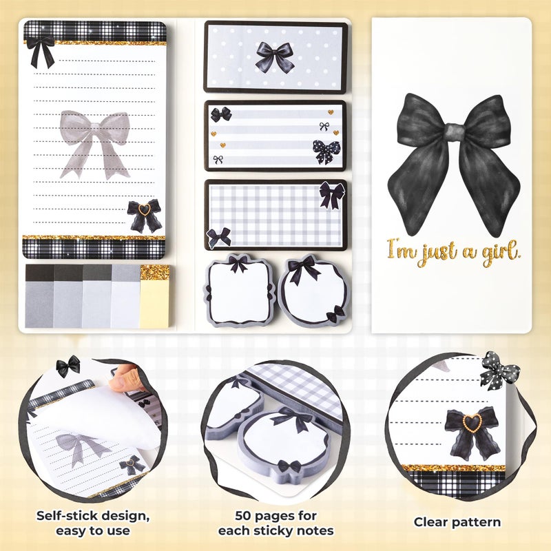Xqumoi Coquette Black Bow Sticky Notes Set - Iâ€™m Just A Girl Self-Stick Note Pads Bowknot Notepads Writing Memo Pad Page Marker Bookmarker Preppy Girly Stuff Back to School Office Supplies Gift - Image 4