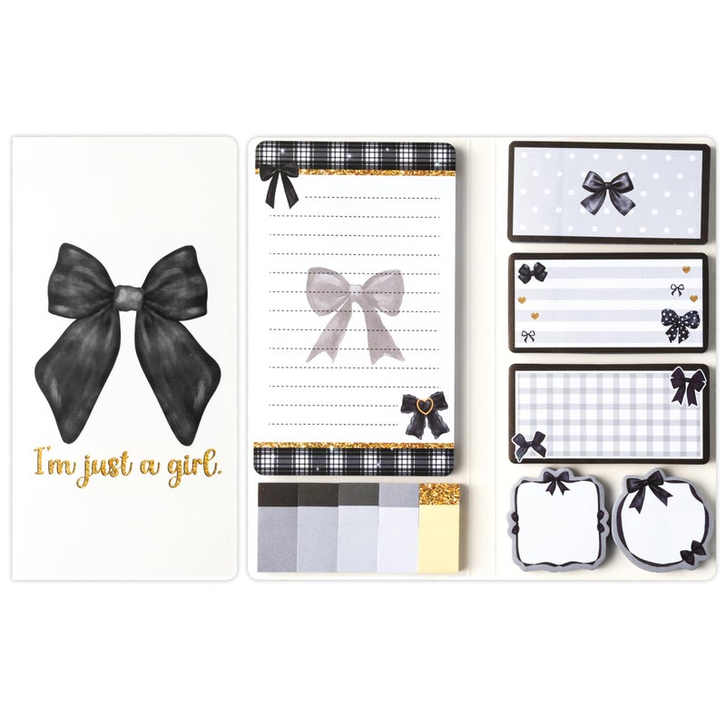 Xqumoi Coquette Black Bow Sticky Notes Set - Iâ€™m Just A Girl Self-Stick Note Pads Bowknot Notepads Writing Memo Pad Page Marker Bookmarker Preppy Girly Stuff Back to School Office Supplies Gift - Image 1