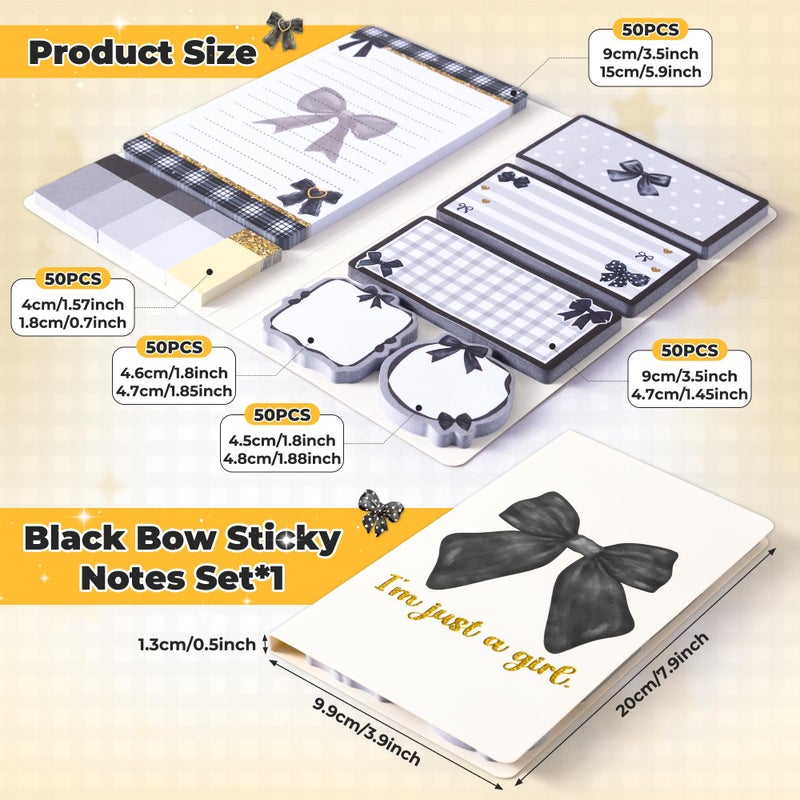 Xqumoi Coquette Black Bow Sticky Notes Set - Iâ€™m Just A Girl Self-Stick Note Pads Bowknot Notepads Writing Memo Pad Page Marker Bookmarker Preppy Girly Stuff Back to School Office Supplies Gift - Image 3