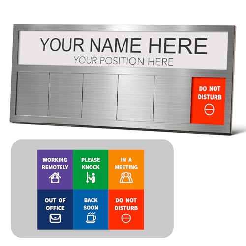 EliteSign Name Plate for Desk& Office Door Sign, 6 Options Do Not Disturb, In A Meeting, Out of Office, Working Remotely, Please Knock, Stick or Stand with Desk Name Plate, Brushed silver - Image 1