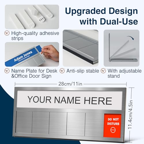 EliteSign Name Plate for Desk& Office Door Sign, 6 Options Do Not Disturb, In A Meeting, Out of Office, Working Remotely, Please Knock, Stick or Stand with Desk Name Plate, Brushed silver - Image 2